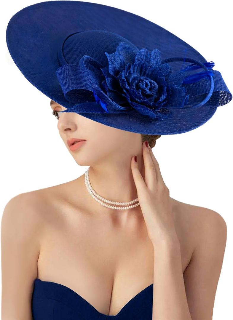 dressfan Church Fascinator Derby Hats for Women,20s 50s Linen Vintage Derby Hat for Church/Wedding/Cocktail/Tea Party