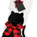 Personalized Cat Christmas Stockings,19" White Knit Christmas Stockings for Cat, Pet Hanging Christmas Stockings with Names Tags for Cat Christmas Decorations Pets Gifts Home Party Family Decoration