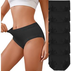 Womens Underwear Seamless Mid Rise Waisted Panties Full Coverage Sexy Lace Briefs Stretch Bikini 6 Pack, Small