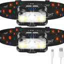 LHKNL Headlamp Rechargeable, Lumen Super Bright Motion Sensor Head Lamp Flashlight, 2-Pack Waterproof LED Headlight with White Red Light, 8 Modes Head Lights for Camping Cycling Running Fishing (Black)