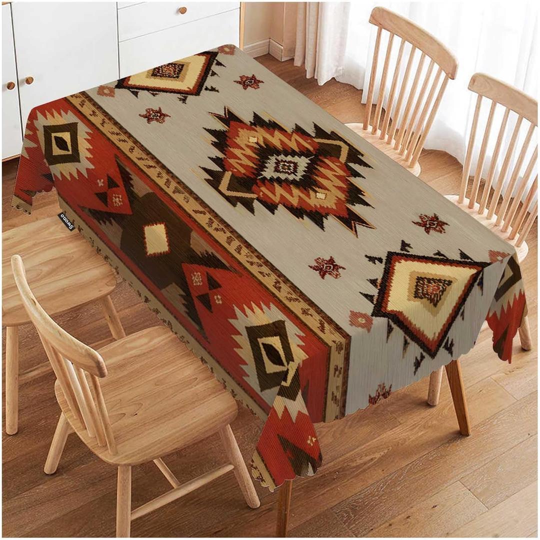Swono Rectangle Tablecloth Geometric Pattern Table Cover 52x70 Inch American Southwest Native Style Aztec Table Cloth Rectangle Tables Decorative Tablecloth for Dining Party Camping BBQ