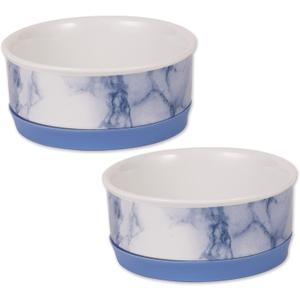 Bone Dry Ceramic Marble Non-Slip Pet Bowls, Dishwasher Safe, Small Set, 4.25x2, Blue, 2 Count
