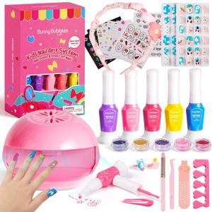 Kids Nail Polish Kit with Nail Dryer, 69PCs Nail Art Makeup Toy Set for Kids, Birthday Presents for 7 8 9 10 11 12 Year Old Kids Party Cosmetic, Nails Pen Manicure Toddler Stuff