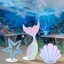 Amyhill 3 Pcs Large Under The Sea Mermaid Decoration Vbs 2026 Decorations Summer Sunday School Decoration Mermaid Tail Seashell Starfish Stand Decor Ocean Cutouts for Classroom Vocation Birthday Party