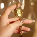 CARLIEN Women Vintage Petite Bracelet Gold Dainty Watch Small Oval Analog Quartz Watch Luxury Waterproof Ladies Diamonds Wristwatch
