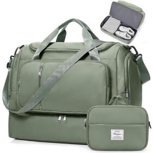 Travel Duffle Bag, Weekender Bags for Women,Overnight Weekend Carry On Personal Item Travel Bag with Shoes Compartment & Toiletry Bag,Olive Green