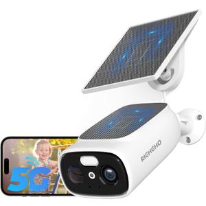 2.4G/5G WiFi Camera for Home Security with Double Solar Panels, 2K Solar Security Camera Wireless Outdoor, Color Night Vision, 2-Way Talk, Spotlight, Siren, IP66, Cloud/SD, AI Detection, Works w/Alexa