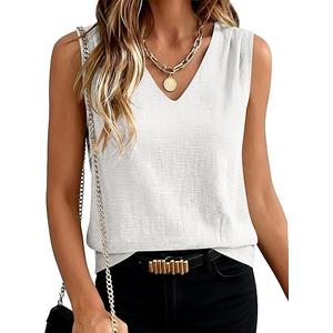 ANRABESS Womens V Neck Tank Tops Wrap Banded Hem Shirts Sleeveless Ruched Going Out Blouse 2026 Summer Fashion Clothing White XX-Large