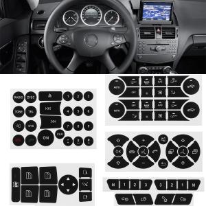 Car Button Stickers Interior Decals Compatible with 2008-2014 Mercedes Benz W204 C250 C350 E-Class Steering Wheel AC Window Radio Number Door & Air Conditioner Repair Sticker Kit
