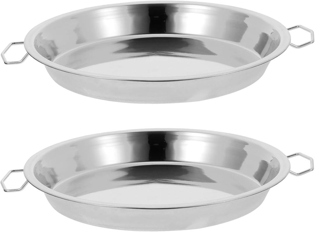 Hemoton 2Pcs Stainless Steel Steaming Tray and Hot Dish Plate 10 Inch Cold Noodle Making Tools Steamed Rice Tray Chinese Liangpi Steamer Pan Round Cake Pan Dishwasher Safe