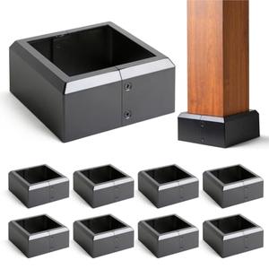 Uphode 6"x6" (Actual: 5.5"x5.5") Deck Post Base Cover Split, Aluminum Post Base Trim Skirt Decorative Black 8Pack