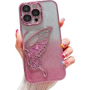 Chrome Case Phone Cases Compatible with iPhone 12 Pro Pink | for Women/Girls, Gradient, Glitter, Butterfly, Quicksand, Plating, Clear, for iPhone