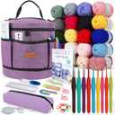 Katech Crochet Kit for Beginners, Beginner Crochet Kit for Adults-Crochet Kits Includes Crochet Hooks Knitting Bag Crochet Yarn for Crocheting Instruction Knitting Kit Crochet Supplies Gift (Purple)