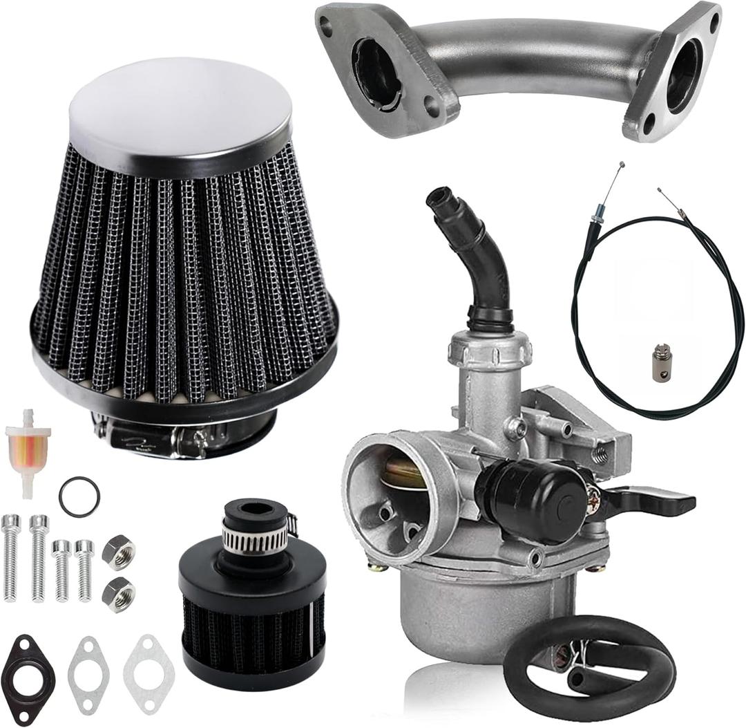 Stage 2 Kit Curved Manifold Racing Performance Slide intake pipe Carb for lifan 79cc 105cc Engine, Phatmoto Gas Bike, Monster Mega Moto MM80, for Coleman B100 Motovox MBX10 Baja DB30 Mini Bike