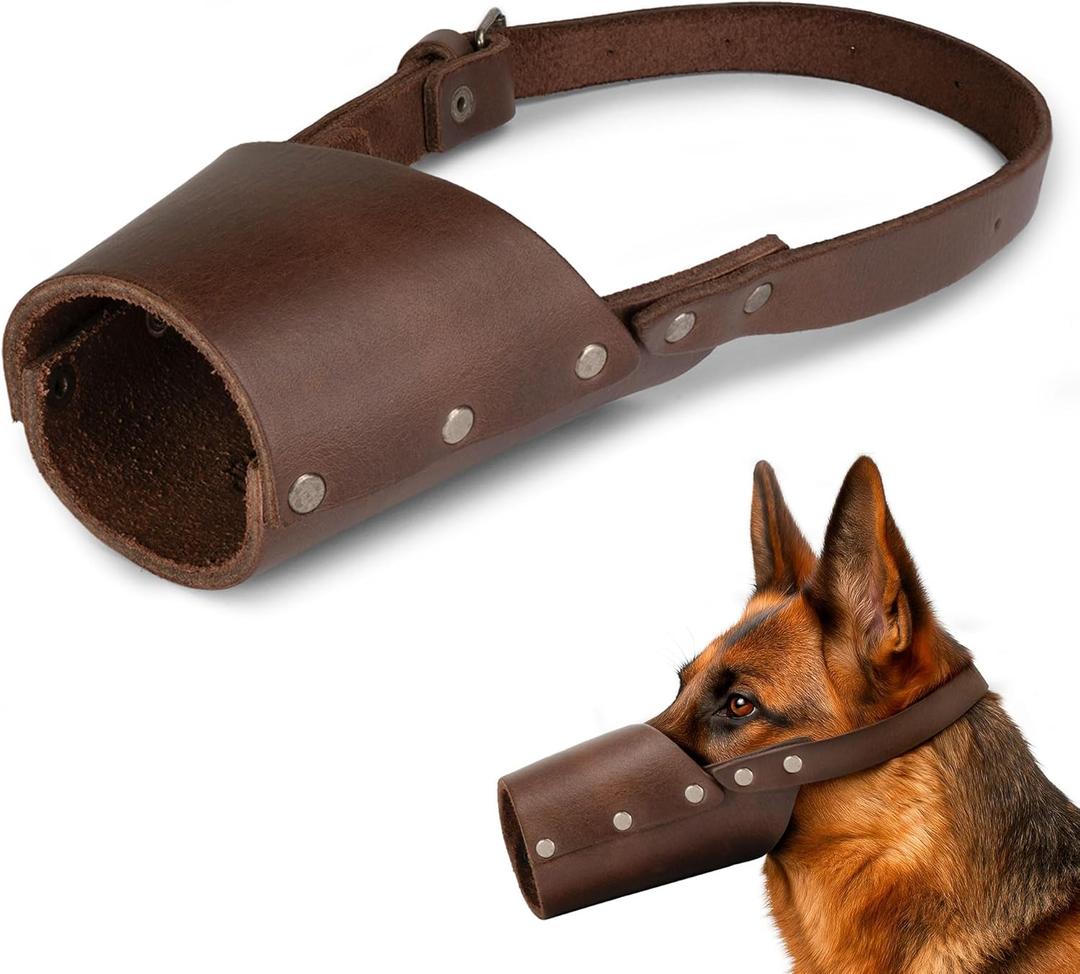 Hide & Drink, Leather Dog Muzzle Guard, Secure, Prevents Biting Chewing, Pitbull German Shephard & Any Breeds, Small Medium Large, Handmade (Large)
