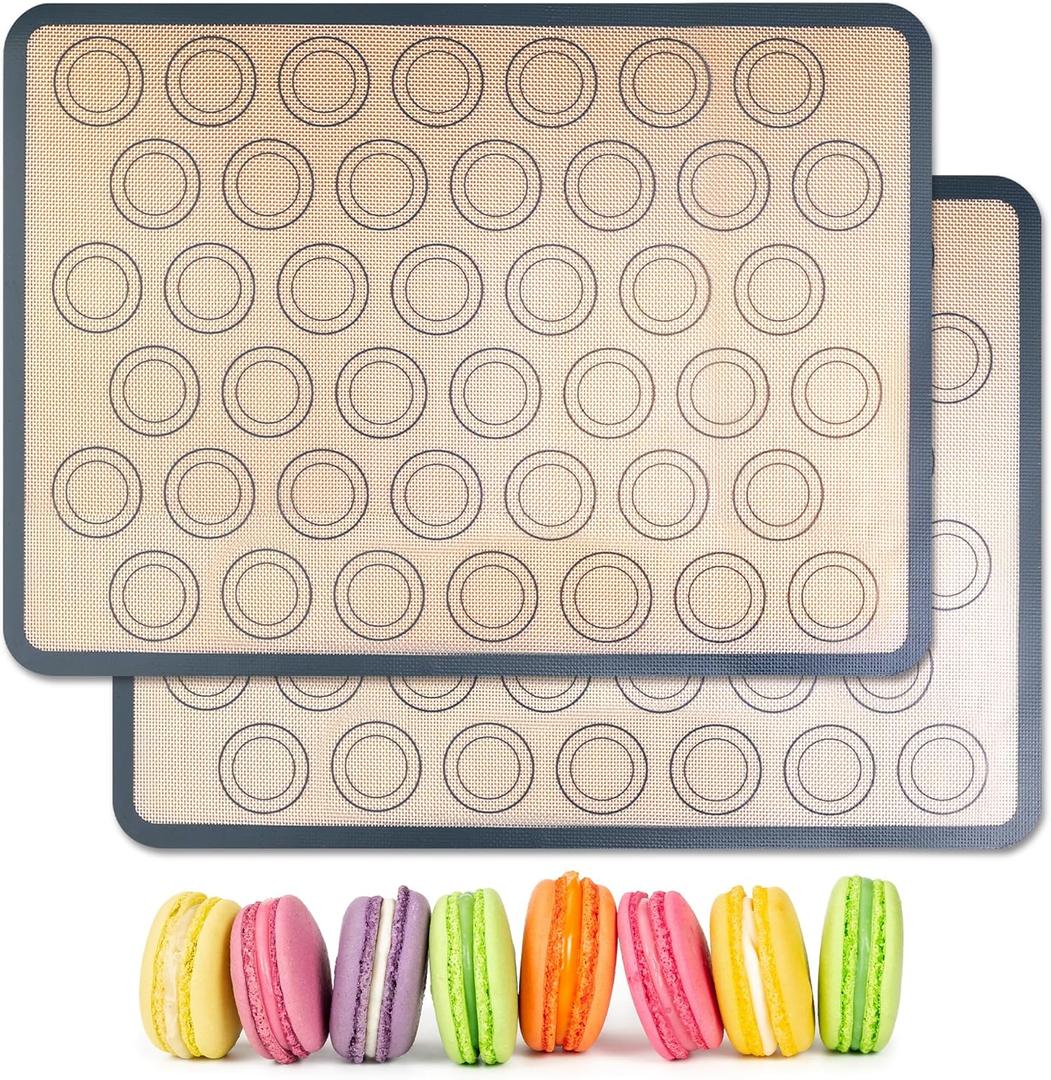 HOOMIL Macaron Silicone Baking Mats, Non-Stick, Reusable, Food Safe, Commercial Half Sheet Size Silicone Mat, Pack of 2, 18" x 13" (Brown+Gray)