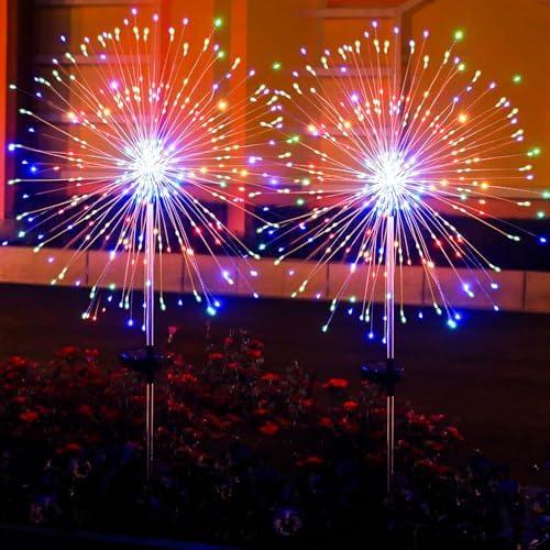 2 Pack Solar Firework Lights 200 LED Create Magical Nights, Waterproof Starburst Fairy Lights for Garden Yard Patio Christmas Romantic Wedding Party Decor