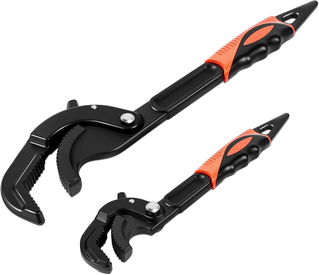 Self-Adjusting Pipe Wrench Set, 10" & 15", Power Grip for Plumbing & Auto Repair, 14-60mm Jaw, Anti-Slip Teeth, Chromium Steel