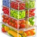 KEMETHY 12 Pack Refrigerator Organizers and Storage, Stackable Fridge Organizer Bins, BPA-Free Clear Plastic Fruit Storage Containers for Fridge, Kitchen, Fruits, Drinks, Produce, Vegetable