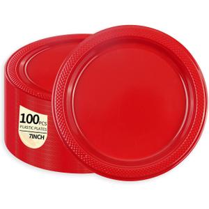 Red Plastic Plates 100 pcs Party Dessert Dinner Plates Disposable Heavy Duty for Party,Wedding, Valentines (7inch) Red Plastic Plates 100 pcs Party Dessert Dinner Plates Disposable Heavy Duty for Party,Wedding, Valentines (7inch)