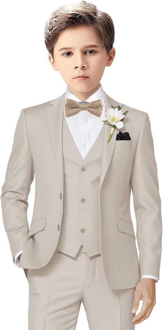 Boys Suit Kids Formal Suits for Boys Wedding Easter Outfits Dress Blazer Vest Pants Bowtie Set (12, Light Champagne)