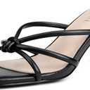 Kitten Strappy Heels for Women Knotted Square Open Toe Slip On Mule Heels Mid Heeled Sandals (9.5, Black)