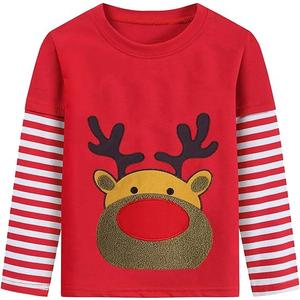 Toddler Boys Girls Christmas Shirts Red White Stripe Long Sleeve Tees Kids Reindeer T-Shirt Ugly Xmas Clothes Tops 2Y
