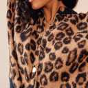 Women's Leopard Striped Cardigan Open Front Color Block Button Down Knit Sweater Fall Cropped Coat (XL)