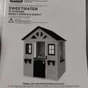 Backyard Discovery Sweetwater White Cedar Wooden Kids Playhouse Cottage with Play Kitchen, Snack Bar, Half Door, Toy Phone, Windows, Flowerpot Holders, Working Doorbell for Outdoor Imaginative Play