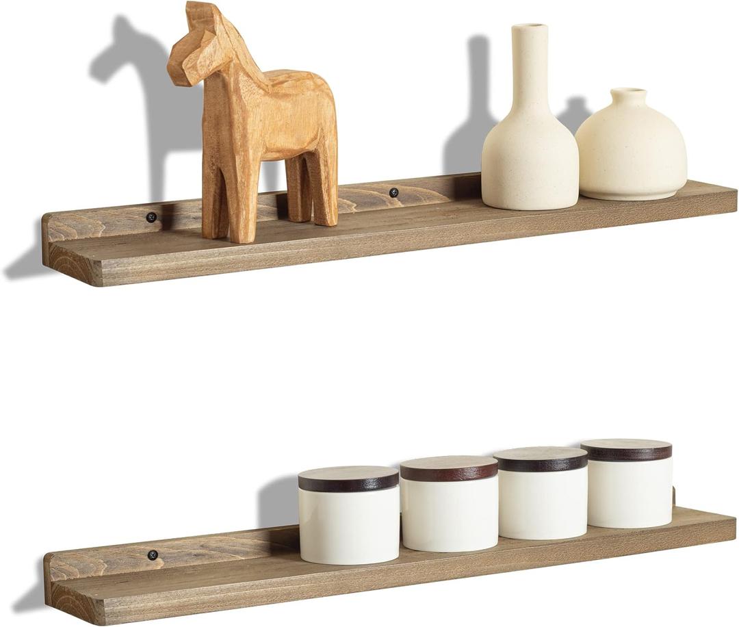Freezing point Floating Shelf for Wall Set of 2 Natural Wood 23Inch Wall Shelves Decor Plant Display Collectibles Mounted Kitchen Bathroom Bedroom Corner Decorative Storage Stand Brown