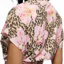 MakeMeChic Women's Floral Cheetah Print Blouse Mock Neck Short Sleeve Summer Boho Loose Shirt (S)