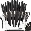 Astercook Knife Set with Block and Sharpener, 22 Piece Kitchen Knife Set Dishwasher Safe, Space-Saving Clear Knife Block with Knives for Everyday Home Cooking Black