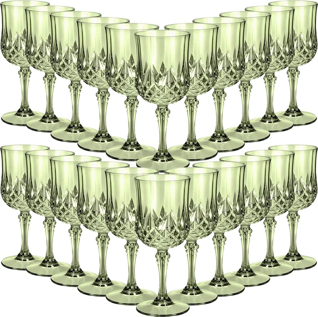 Sliner 60 Pcs 7oz Plastic Wine Glasses, Vintage Goblets, Green