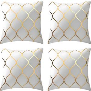 Gyulin Pack of 4 Gold Velvet Throw Pillow Covers 18x18 Inches Solid Square Pillow Covers Geometric Cushion Covers for Couch Sofa Home Bedroom Decor, White