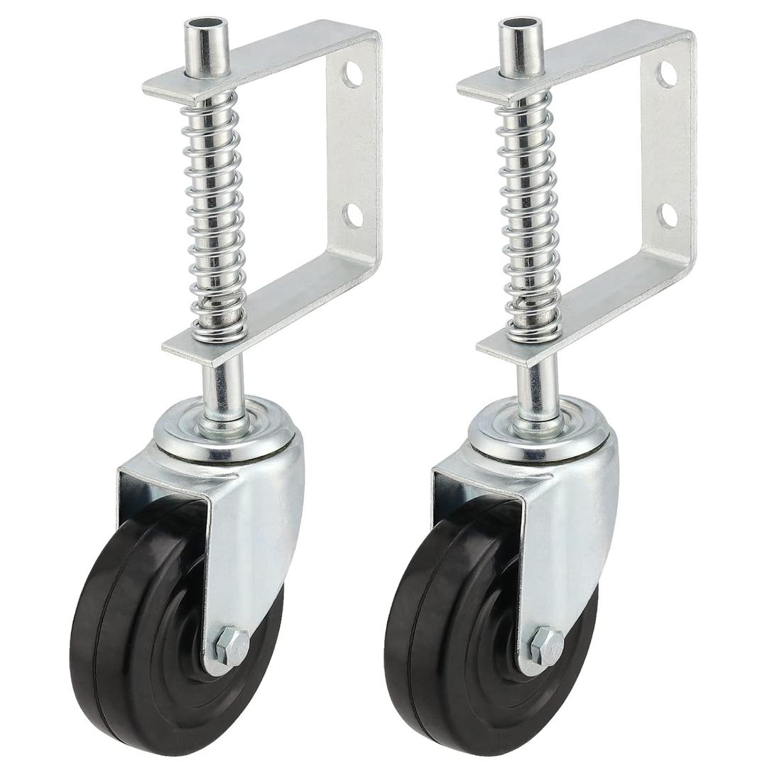 KEILEOHO 4 Inch Gate Wheel, 2 Pcs Spring Loaded Gate Caster, 360 Heavy Duty Gate Caster Wheel with Spring Loaded, Gate Wheel for Wooden Gate, Metal Tube Gate, Fence, 132lbs Load Capacity