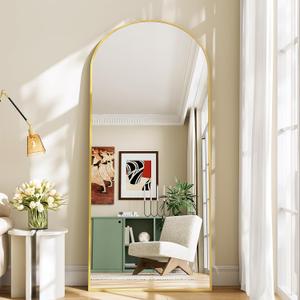 26x71 Inch Full Body Mirror - Large Arched Full Length Mirror with Stand Aluminum Frame Wall Mounted Leaning for Bedroom Living Room (Gold)