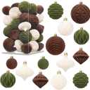 Ouddy Party 30PCS Velvet Christmas Ball Ornaments Set, Flocked Neutral Shatterproof Plastic Assorted Christmas Decorations, Large Hanging Balls Ornaments for Xmas Tree Wreath Home Party Holiday Decor
