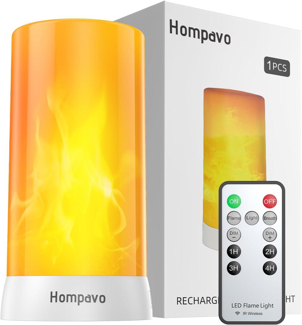 Hompavo Upgraded LED Flame Lights with Remote & Timer, 4-Mode Rechargeable Battery Operated Flameless Candles, Pillar Flickering Lantern for Living Room Bathroom Patio Wedding Christmas Home Decor (Remote Control-1 Pcs)