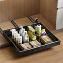 MUSTORN Expandable Pull Out Cabinet Organizer, 21"Deep Slide Out Drawer for Cabinets Adhesive Pull Out Drawers Heavy Duty Pull Out Shelves for Kitchen, Cupboard, Pantry, Bathroom(Black,1-Pack)
