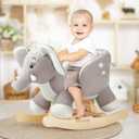 FUNLIO Elephant Baby Rocking Horse for Toddlers 6 Months to 3 Years, Cute & Graceful Grey Elephant Rocker for Baby Girl, Stuffed Plush Ride-on Rocking Animal, Easy to Assemble, CPC & CE Certified, Large
