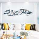 edaknez Large Fish Wall Art, Coastal Nautical Decor, Outdoor Indoor Metal Wall Art, School of Fish Wall Sculpture, for Living Room, Bedroom Beach or Boat Decor (55 x 13 inch)