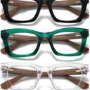 Hubeye Square Reading Glasses for Women Men Blue Light Blocking Computer Fashion Style Readers with Spring Hinge (Black+green+transparent)