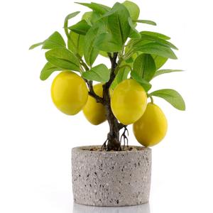 Woration Artificial Potted Plants Fake Yellow Lemon Tree Bonsai Decoration Faux Fruit Greenery with Pot Indoor for Home Office Living Room Table Ornaments, Lemon
