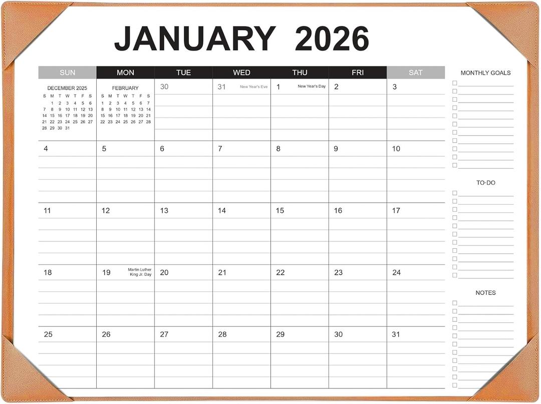 Desk Calendar 2026-2027 with Desk Mat  22" x 17" Large Desk Pad Calendar Runs from January 2026 to June 2027, Office Supplies Desktop Monthly Calendar for Home & Office (Brown)