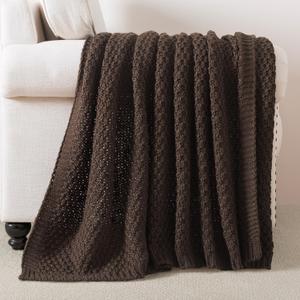 WDCOZY Chunky Cable Knit Throw Blanket Super Soft Warm Knitted Throw Blanket for Couch, Sofa, Chair, Bed Lightweight Breathable Cozy Comfortable Home Decorative Brown Chocolate Coffee 50x60 Inches