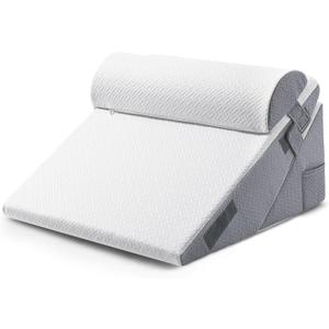 Sasttie Wedge Pillow Set for After Surgery, Adjustable Orthopedic Bed Wedge Pillow Set for After Surgery, Sleeping, Acid Reflux, Back Pain, and Recovery, Dark Grey & White (12 Inch + Head Pillow)