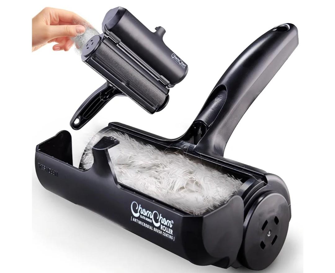ChomChom Roller Pet Hair Remover – Original Size Reusable Lint Roller for Cat & Dog Hair on Furniture, Couch, Carpet, Car, Rugs & Bedding – Portable, Eco-Friendly (Black)