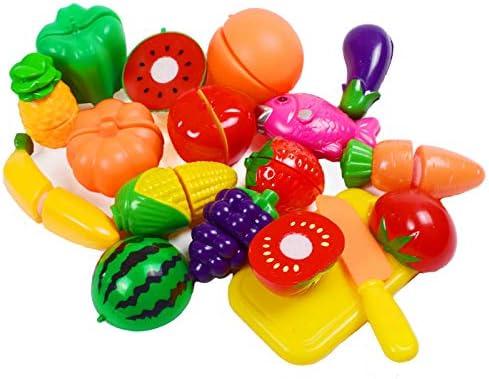 KAREZONINE Cutting Fruits Vegetables Set, 13 Pack Play Kitchen Plastic Cutting Food for Kids Pretend Play Kitchen Toys Educational Food Toys for Children Girls Boys Best for 3, 4, 5 Year Olds