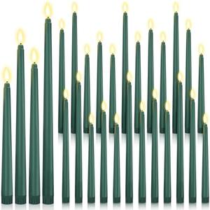Rossesay 10 Pcs Flameless LED Taper Candles Battery Operated Candles 8.58'', 9.69'', 10.98'', 12.91'', 12.8'' Flameless Candlesticks Flickering for Halloween Christmas Church Wedding (Green)