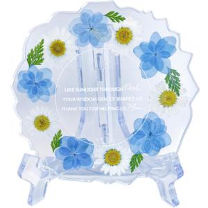 Teacher Appreciation Gifts for Women Resin Floral Keepsake Plate Decor with Pressed Real Flowers (Blue & White) Unique Thank You Gift for Teachers